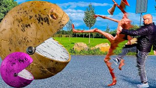 STEELMAN Transformation VS Pacman In Real Life STEELMAN became Siren Head vs Giant Pacman [upl. by Rodgers]