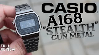 CASIO A168 quotStealthquot Gun Metal High End Budget Watch  Full Review [upl. by Nylorahs]