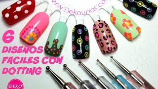 Decoración de uñas FACIL con dotting  Dotting easy nail art [upl. by Binni]