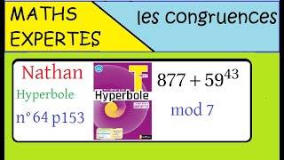 Terminale Maths ExpertesArithmétique et congruenceExercice 64 p 153 Nathan Hyperbole [upl. by Sylvanus]