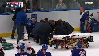 Erik Brannstrom Stretchered Off Ice After Taking Hit From Cal Clutterbuck [upl. by Tran510]