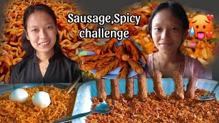 Spicy ChatpateSausageamp 3X noodles🔥MukbangNandaampVauju [upl. by Borrell567]