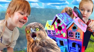 HOW to PAiNT a BiRD HOUSE Adley finds Hidden Baby Robin Eggs in the Backyard Crafts with Niko [upl. by Asserrac]