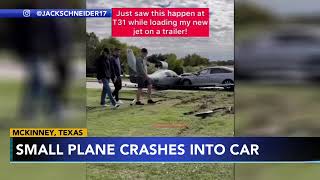 Small plane crashes into car after overshooting runway during emergency landing near Dallas [upl. by Latsyk893]