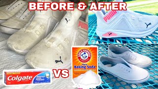 The best way to clean White Shoes Toothpaste Vs Baking Sodaamp VinegarHow to clean your white shoes [upl. by Cordell443]