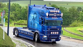 Truckshow Ciney 2024 Part 2 with Van Herk Scania V8 open pipes sound and  custom semi Trucks [upl. by Mehetabel]