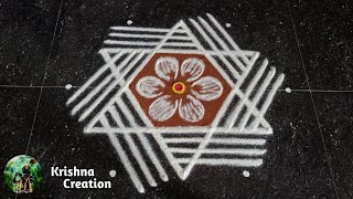 Vaigasi madham simple padi kolam  5x3 dot easy rangoli design  pandaga muggulu  beautiful rangoli [upl. by Elleinnod]