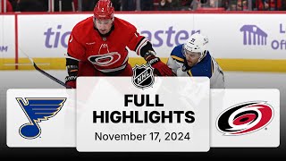 NHL Highlights  Blues vs Hurricanes  November 17 2024 [upl. by Ankney]