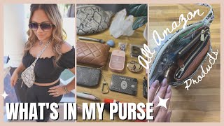 WHATS IN MY PURSE 2022 EVERYTHING FROM AMAZON WITH LINKS SMALL MINIMAL BAG [upl. by Schramke]