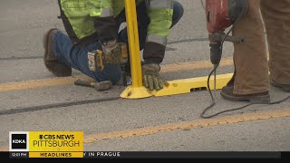 Crews install curb on Richland Avenue to keep traffic in line after deadly school van crash [upl. by Chrisy351]