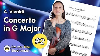 Vivaldi Concerto G major 2 movement Violin Tutorial with Free Sheet Music [upl. by Spevek232]