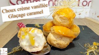 Choux à la crème pâtissière vanillée et glaçage caramel [upl. by Thomson643]