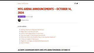 MTG Arena Announcements  October 14th 2024 [upl. by Elledoj]