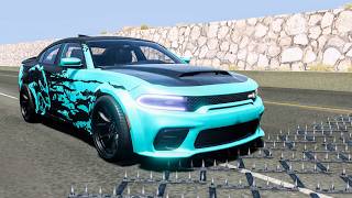 Massive Spike Strip Pileup Car Crashes 118 – BeamNG Drive  CrashBoomPunk [upl. by Wadesworth709]