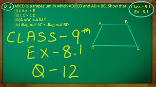 Class  9th Maths  Quadrilaterals  Ex 81 Q no 12 solved ncert cbse [upl. by Eyr]