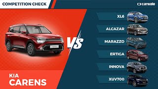 Kia Carens 2022 vs Competition  XL6 vs Ertiga vs Marazzo vs Innova vs Alcazar vs XUV700  CarWale [upl. by Ostler]