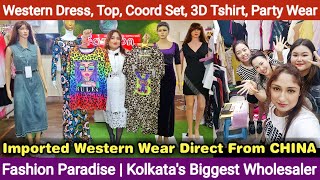 Imported Western Dress Coord Set Crop Top 3D Tshirt Sequin Party Wear Wholesaler in Kolkata [upl. by Ahkihs604]