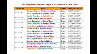 BPL Bangladesh Premier League 2019 Schedule amp Time Table [upl. by Sebbie]