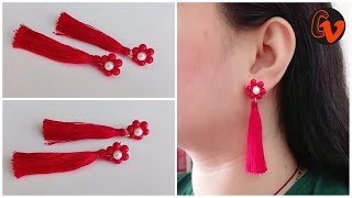 How to make trendy earrings  Silk thread tassel earrings  Beaded Earrings  Tutorial [upl. by Annyl]