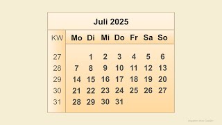 Kalender Juli 2025 [upl. by Vasta739]