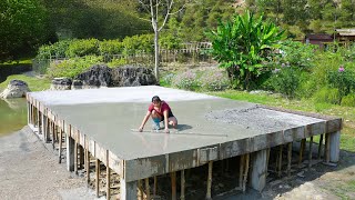 Two Sisters Build a House on a Lake  Making Concrete Floors With 200 Effort Part 2 [upl. by Jonathan]