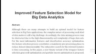 Improved Feature Selection Model for Big Data Analytics [upl. by Fabe]