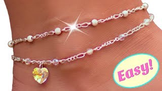 Cute Diy Anklet With Crystals And Beads Easy Jewelry Making [upl. by Lawler]