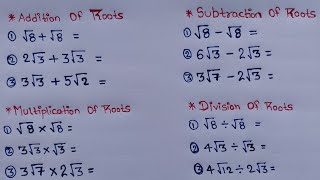 How to solve root  addition subtraction multiplication division of root  Root [upl. by Aikemal]