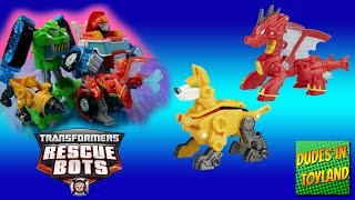 Transformers Rescue Bots toys Rescue Mini Con Friends Servo dog Drake the dragon toy videos for kids [upl. by Anih132]