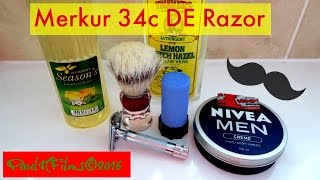 Merkur 34C DE Razor  Wilkinson Sword Shaving Soap Blue [upl. by Bradly]