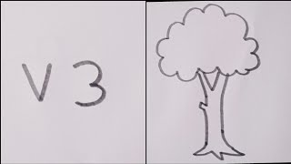 How to draw a Tree  Very easy method tree drawing from letter v and number 3 [upl. by Marika]