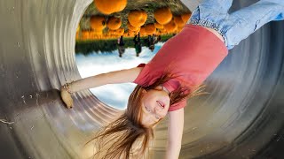 UPSiDE DOWN at the PUMPKiN PATCH Adley and Family try crazy slides a mouse maze amp fun challenges [upl. by Noxid969]