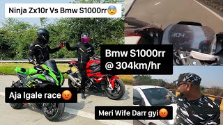 Zx10r Vs S1000rr Drag race 2023 304kmhr😨 His wife got scared😓  Wheelie on Bmw S1000rr😍 [upl. by Esta779]