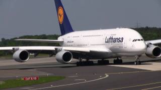 Lufthansa Airbus A380800  Landing  Dusseldorf Airport  DAIMA HD [upl. by Erbe]