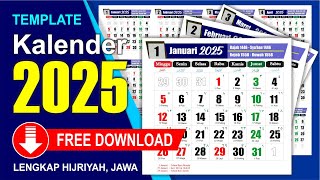 Kalender 2025 lengkap dengan tanggal merah Hijryah Jawa  Download Gratis  CDR  Template [upl. by Eylatan]