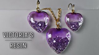 UV resin Heart jewelry set with floating crystals [upl. by Herzen569]