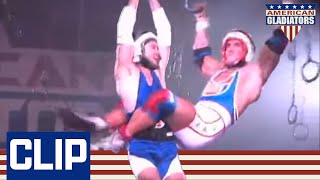 Former Olympians Struggle In Hang Tough Event  American Gladiators [upl. by Nohsreg902]