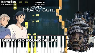 Intermediate Merry Go Round Of Life  Howls Moving Castle  Piano Tutorial with Finger Numbers [upl. by Michi]