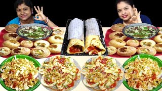 EGG ROLL FUCHKA PAPRI CHAAT MASALA MURI EATING CHALLENGE  FOOD CHALLENGE  food family amp more [upl. by Mllly]