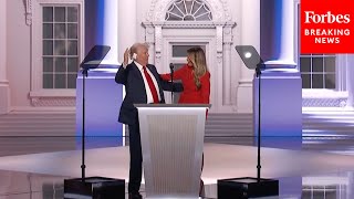 VIRAL MOMENT Melania Trump Joins Husband On Stage As RNC Draws To A Close [upl. by Inalaek]