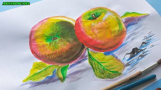 COMO PINTAR UN BODEGON DE FRUTAS con TEMPERAS facil [upl. by Addy]