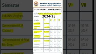 RTU BTech I Sem Academic Calendar for odd Semester Session 202425 shortsfeed [upl. by Louie337]