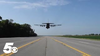 Arkansas National Guard lands C130 Hercules cargo plane on state highway [upl. by Hoover64]