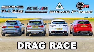 BMW v AMG v Alfa v Jaguar SUV DRAG RACE [upl. by Sacken]