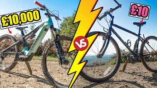 £10 MTB VS £10000 MOUNTAIN BIKE [upl. by Nelyt]