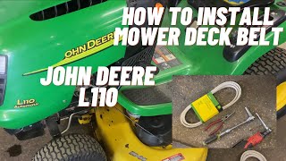 How to install a Mower Deck Belt on a John Deere L110 tractor [upl. by Kyte]