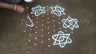 7 x 5 dots cross dots simple beautiful friday sikku kolam  trending kambi kolam  SathyaSelva Arts [upl. by Vinna391]