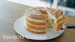 Mont Blanc chestnut cake Recipe モンブランケーキの作り方  Emojoie Cuisine [upl. by Eimirej]