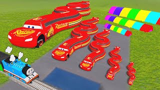 Big amp Small Long Snake Lightning Mcqueen vs Trains  BeamNGDrive [upl. by Einegue]