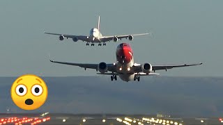 😲 Amazing  Emirates A380 landing with a B737 taking off [upl. by Flan]